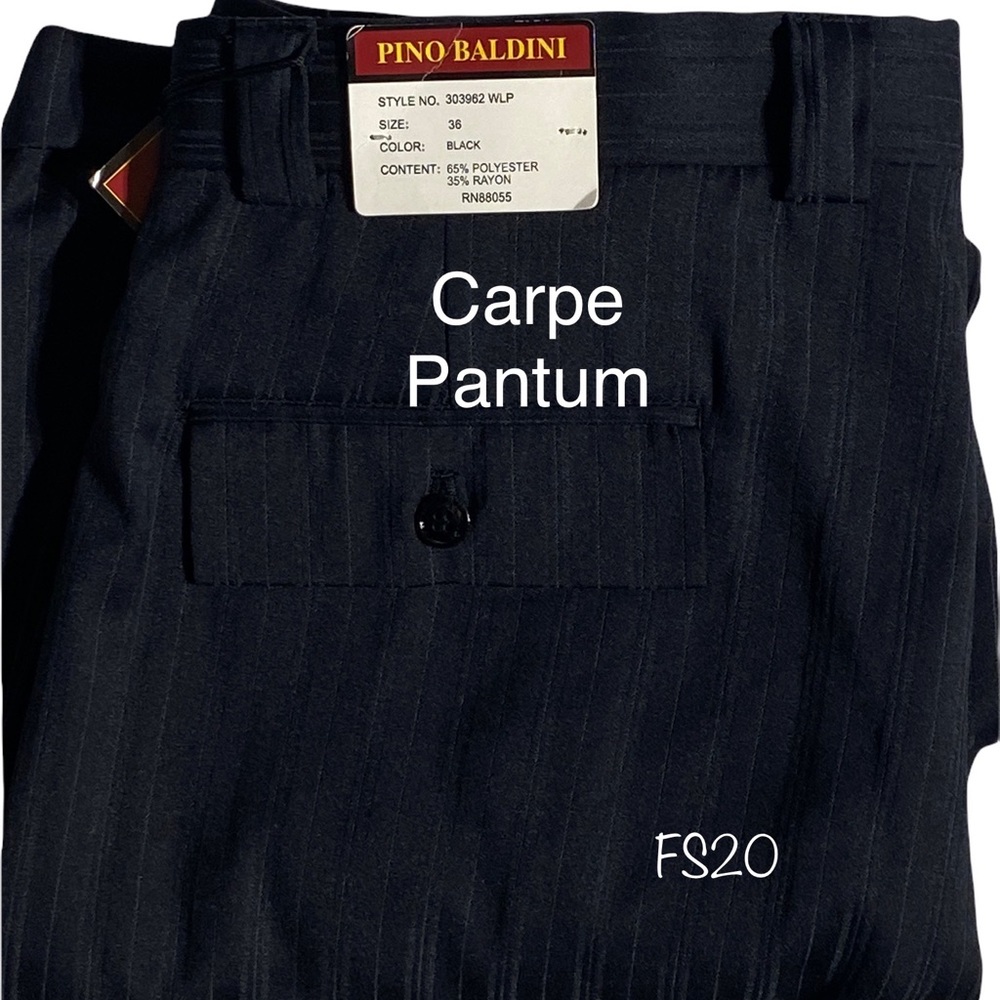 🔥! Pino Baldini NWT Black Pinstriped Dress Pants Poly/Ray Blend 1 1/2” Cuff 36W